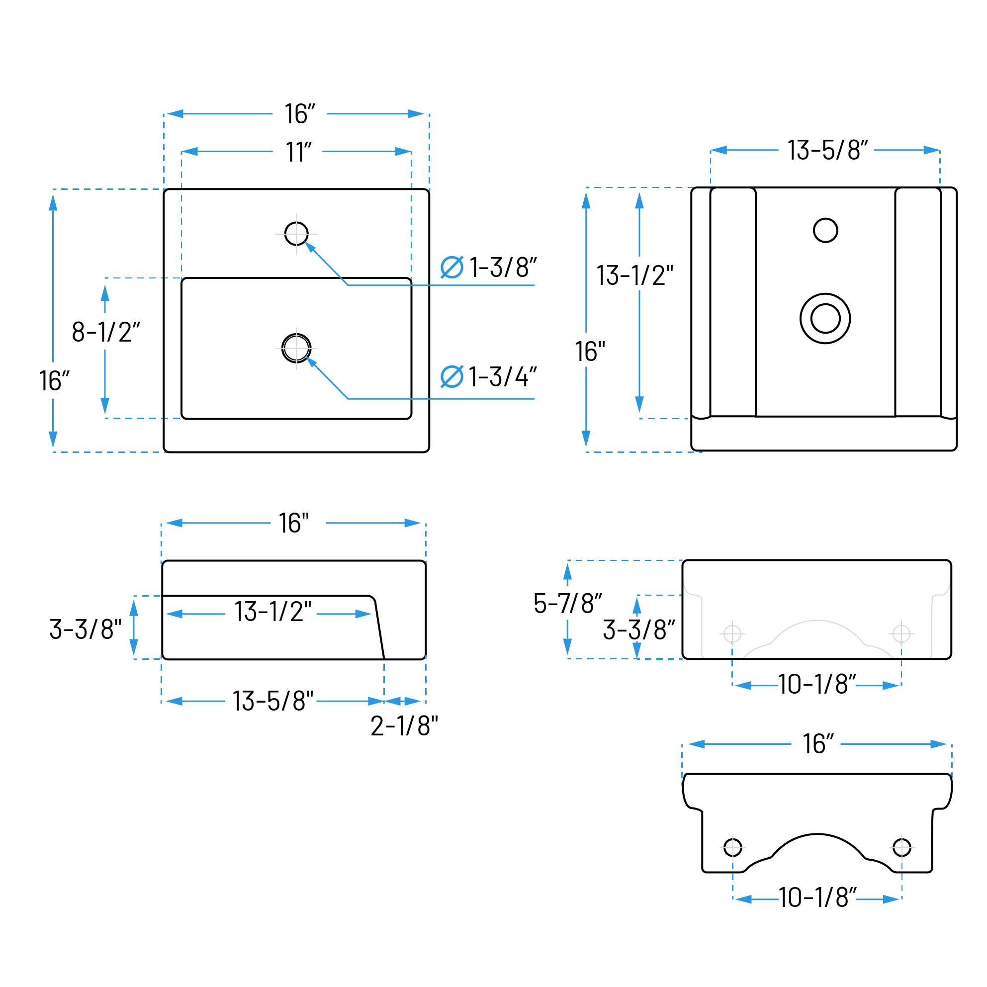 16 x 16" White Semi-Recessed Porcelain Vessel Sink with Overflow, VCS-1616-R-T - Image 5