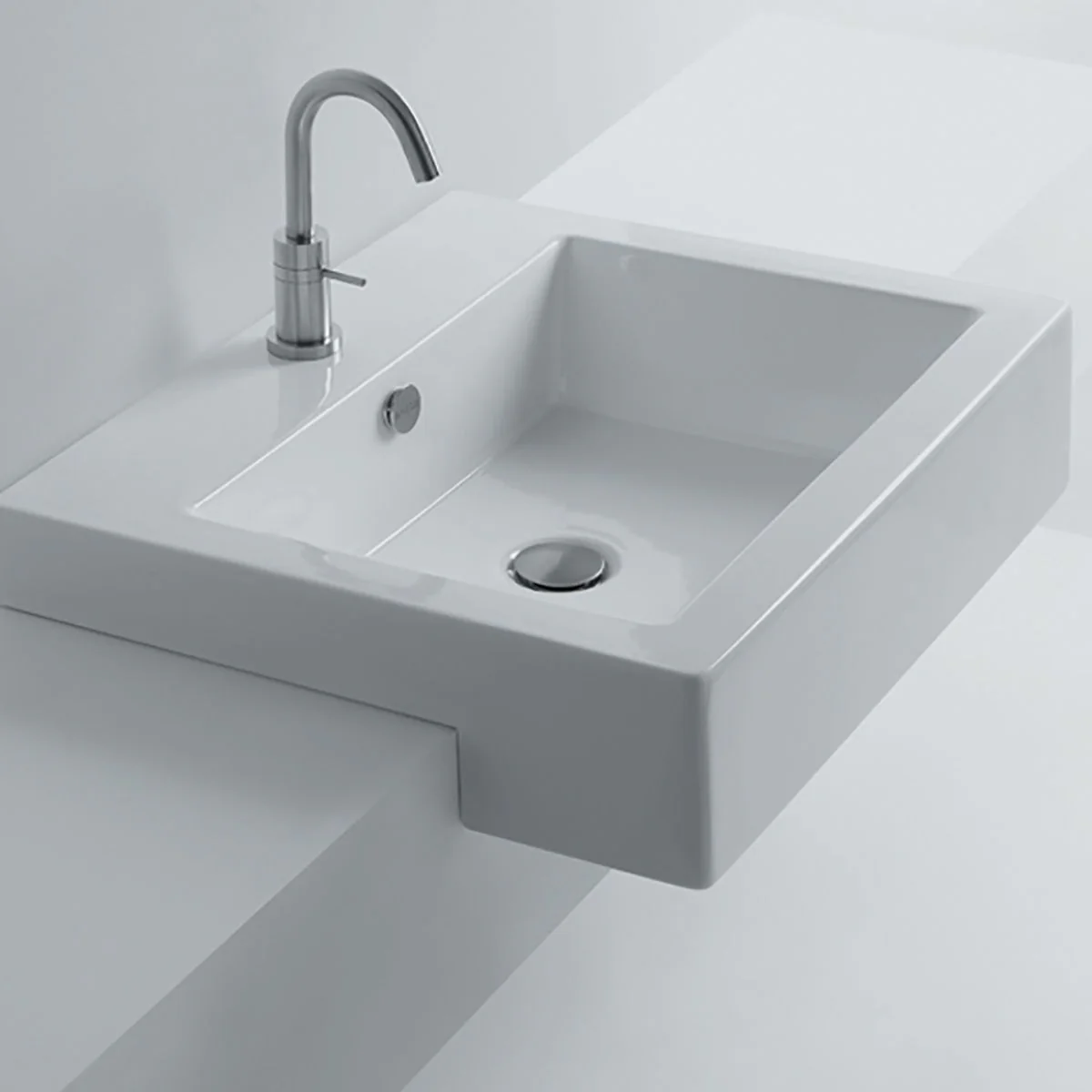 16 x 16" White Semi-Recessed Porcelain Vessel Sink with Overflow, VCS-1616-R-T - Image 3