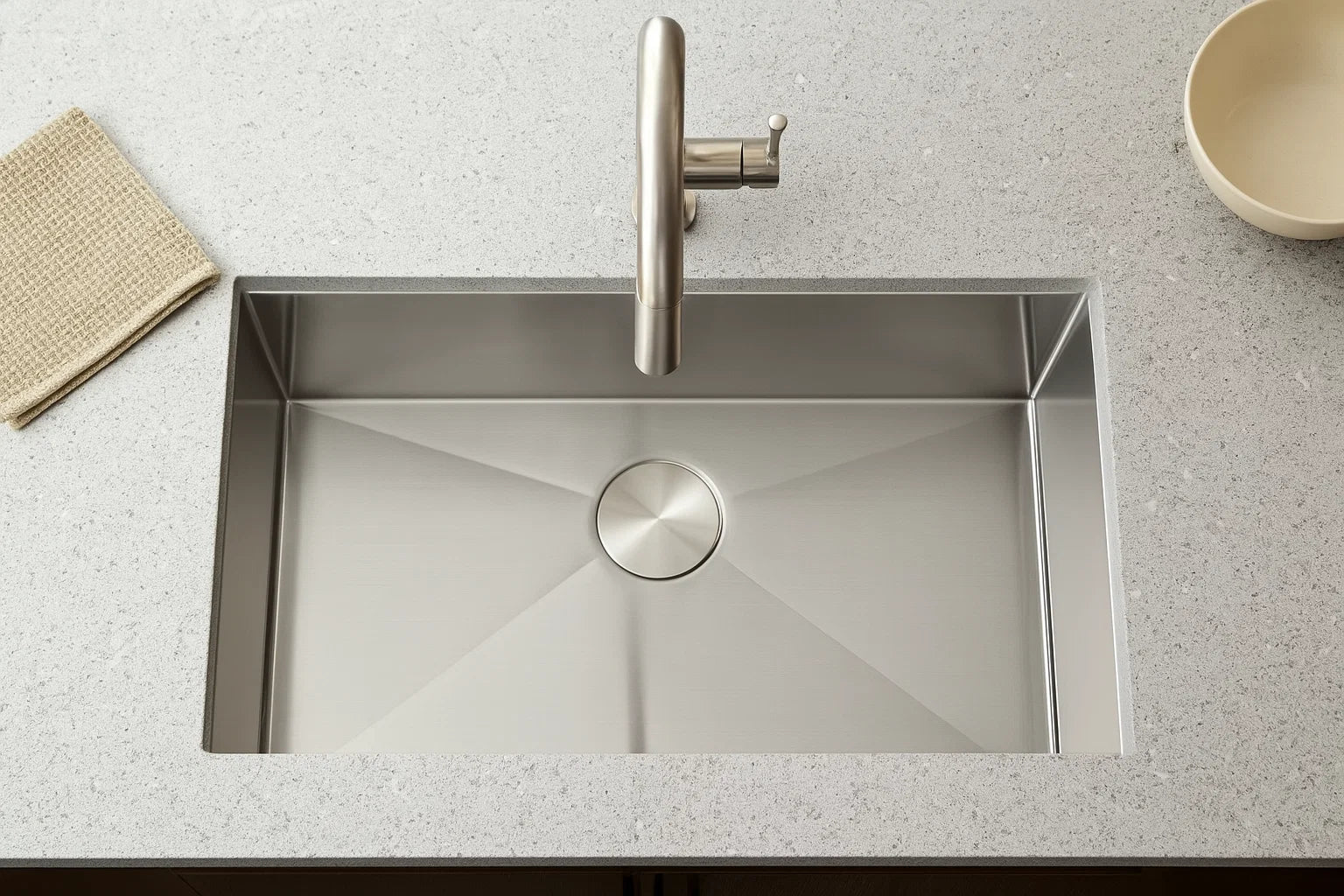 25" Zero Radius Undermount Stainless Steel Single Bowl Kitchen Sink, KH-2518-9-S-R0 - Image 4