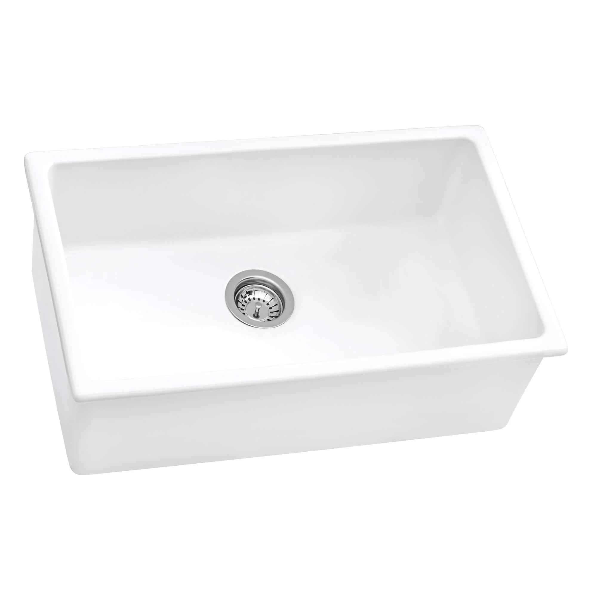 27 x 19" White Fireclay Dual Mount Single Bowl Kitchen Sink with Grid and Strainer, FC-2719-S - Image 5