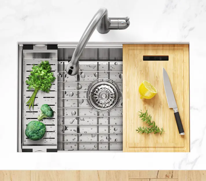 31" Workstation Single Bowl Undermount Kitchen Sink with Accessories, KHWS-3119-9-S-R20 - Image 3