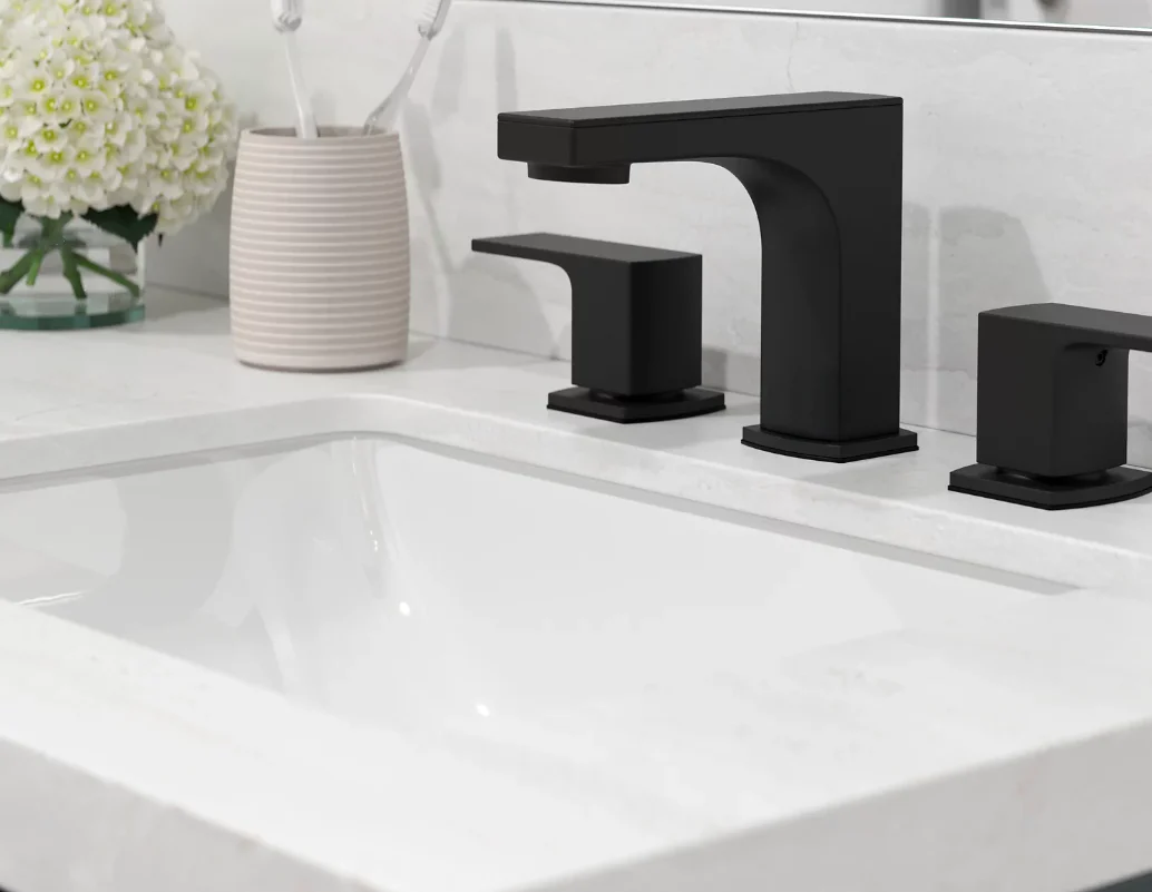 Matte Black Two Handle Bathroom Sink Faucet - Angular Spout – Model A-7014-BL - Image 5