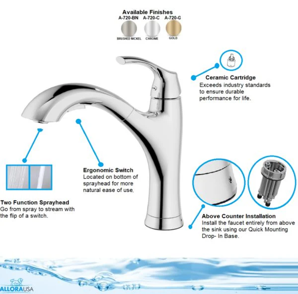 Chrome Single Lever Kitchen Faucet with Pull-Out Sprayer, A-720-C - Image 4
