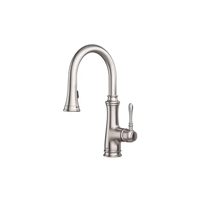 Brushed Nickel Single Hole, Single Handle Kitchen Faucet with Pull-Down Sprayer, A-726-BN