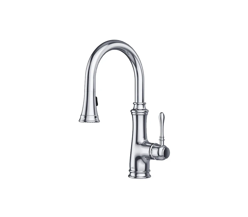 Chrome Single Hole, Single Handle Kitchen Faucet with Pull-Down Sprayer, A-726-C - Image 4