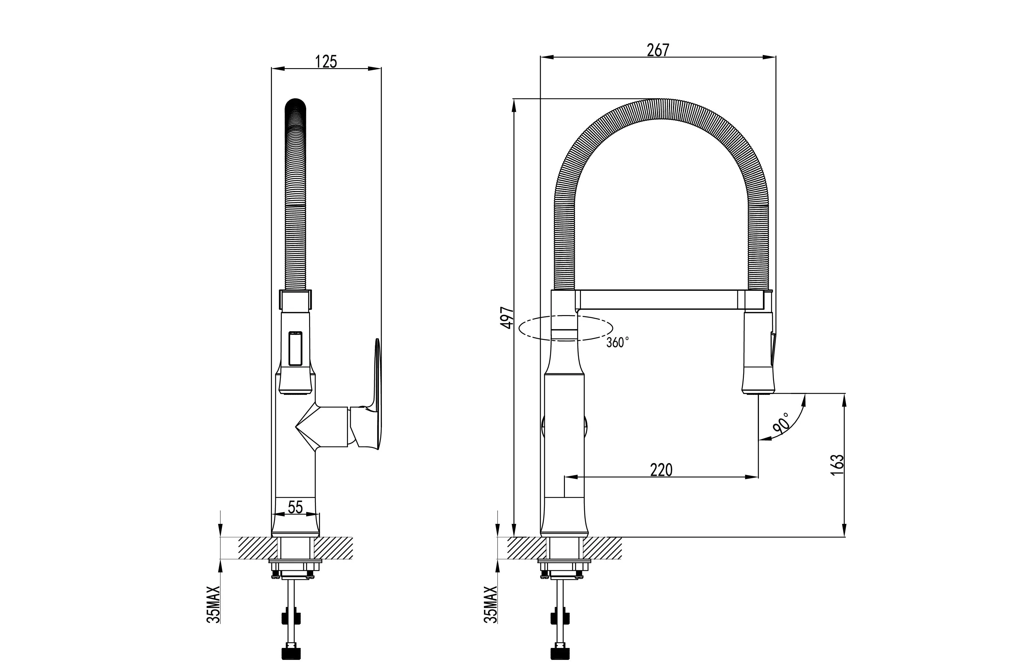 Chrome Single Handle Spring Kitchen Faucet with Sprayer, A-730-C - Image 2