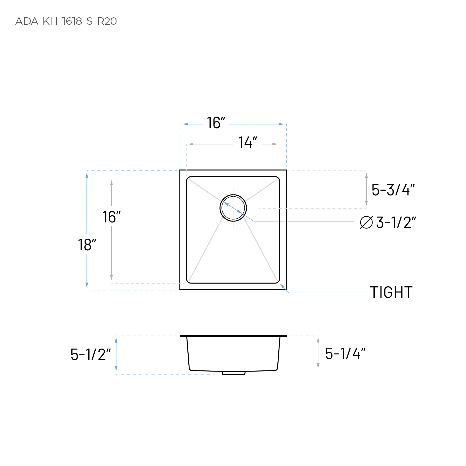 16" ADA-Compliant Undermount Stainless Steel Bar and RV Sink, ADA-KH-1618-S-R20 - Image 6