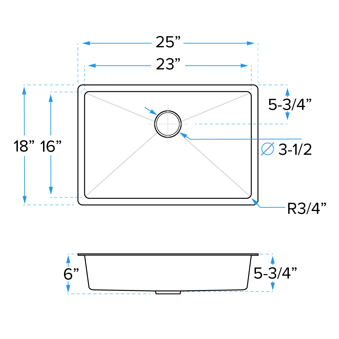 25" Undermount Stainless Steel Single Bowl ADA-Compliant Kitchen Sink, ADA-KH-2518-S-R20 - Image 6