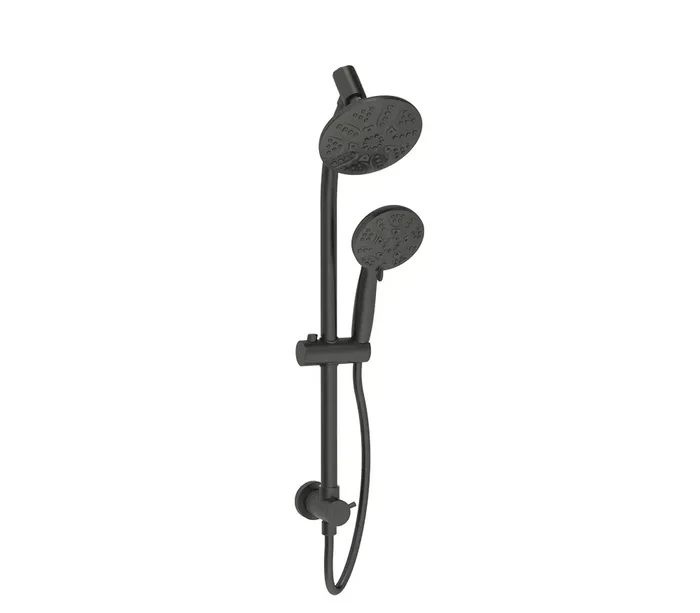 Matte Black Dual Overhead Spray and Handheld Shower Head Combo with Slide Bar, ADA-ST-71-BL