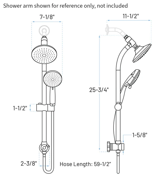 Matte Black Dual Overhead Spray and Handheld Shower Head Combo with Slide Bar, ADA-ST-71-BL - Image 2