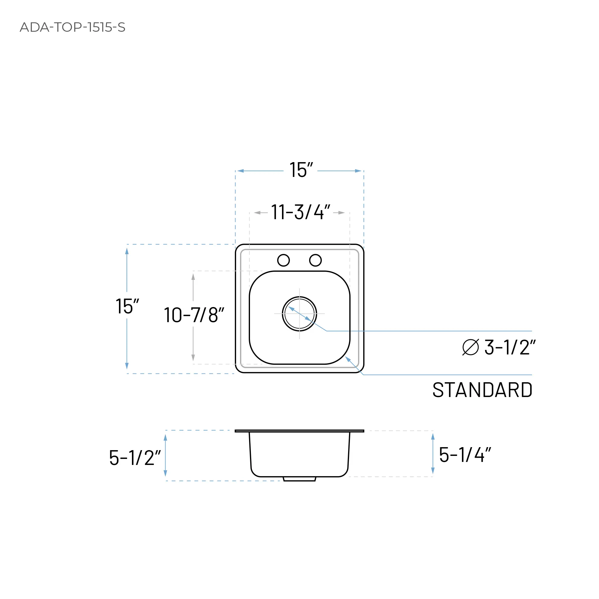 15" ADA-Compliant Top Mount Stainless Steel 2-Hole RV and Bar Sink, ADA-TOP-1515-S - Image 6