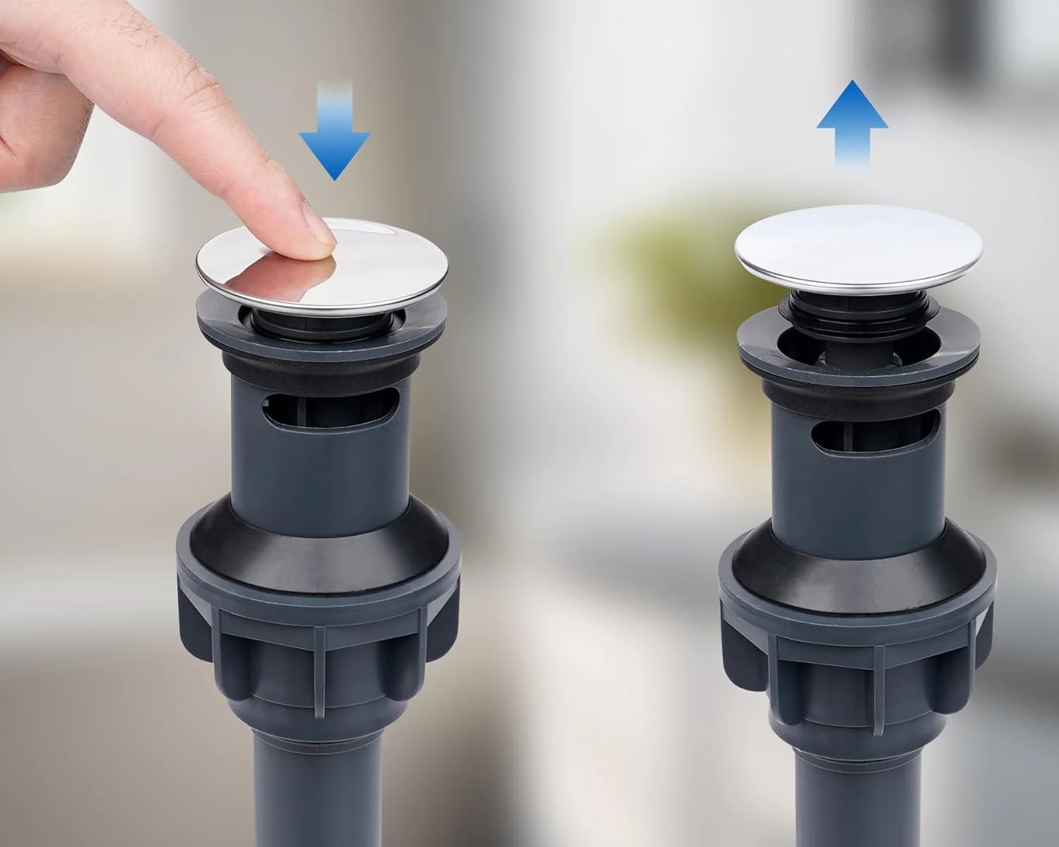 Push and Seal Pop-up Drain Stopper Chrome, AL5-01-C - Image 2