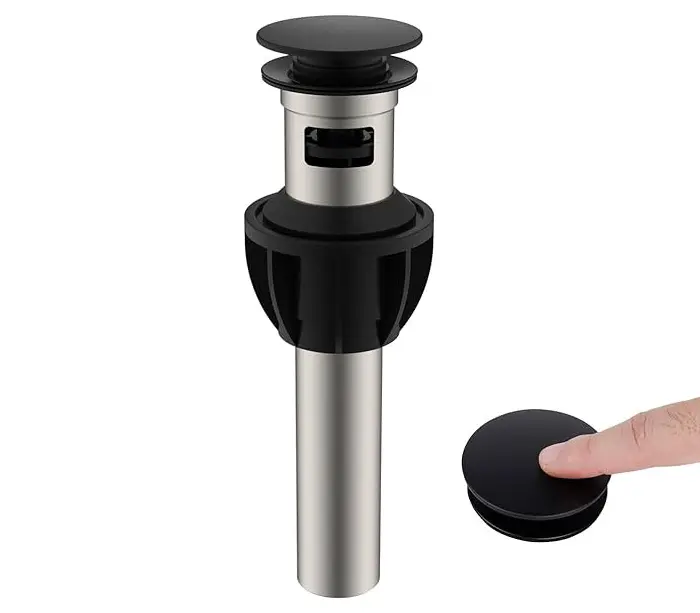 Push and Seal Stainless Steel Pop-Up Bathroom Drain Matte Black, AL5-06-BL