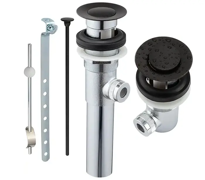 Matte Black Stainless Steel Bathroom Popup Drain with Lift Rod, AL5-07-BL
