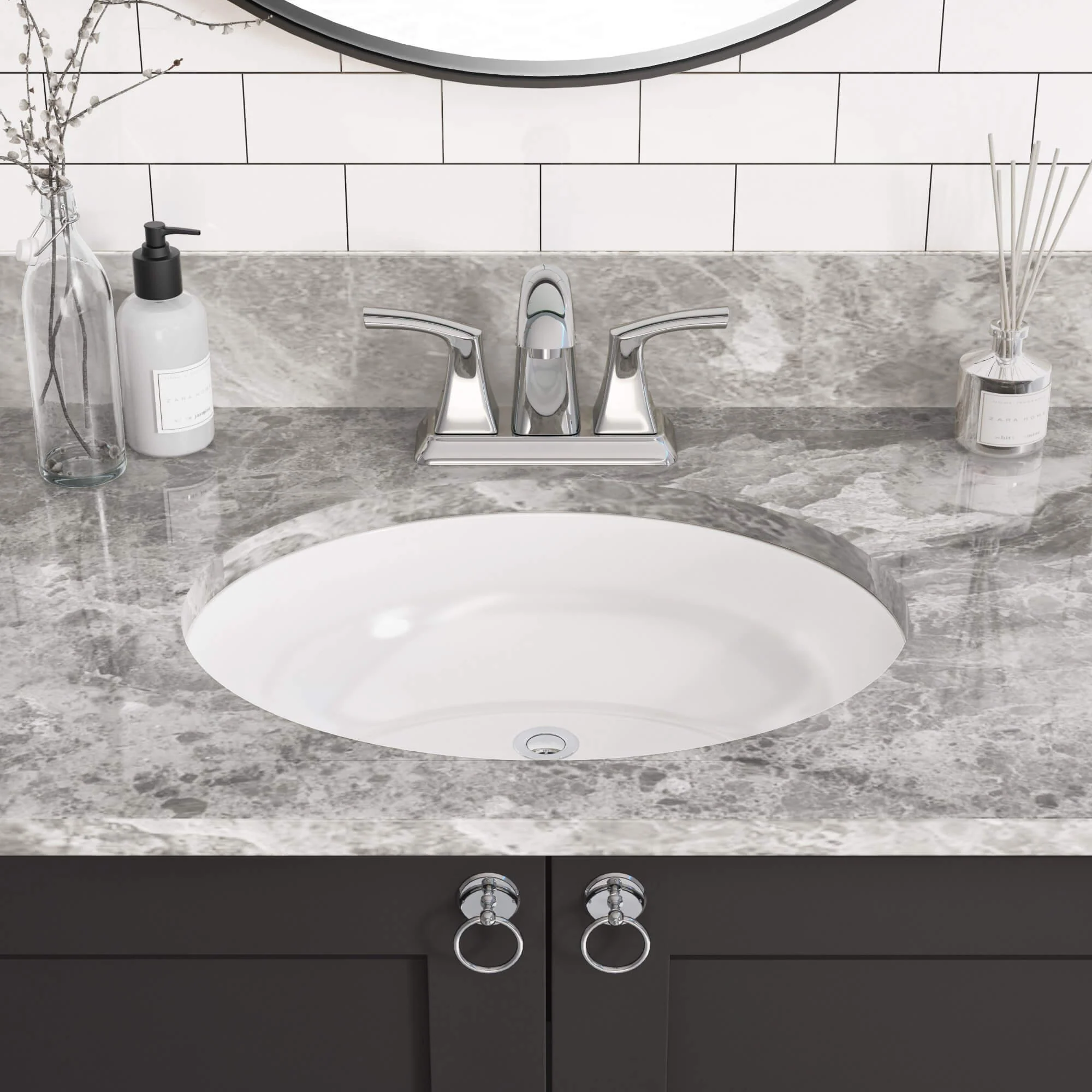 16-1/4" Oval Porcelain Undermount Bathroom Sink with Overflow Drain in White, VCS-1114-O - Image 4