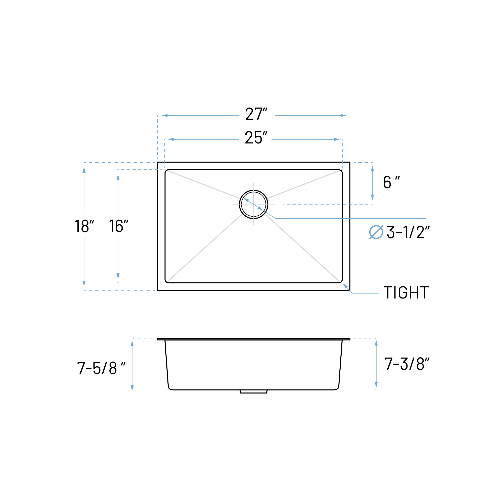 27" Large Undermount 7-Inch Deep Stainless Steel Single Bowl Kitchen Sink, KH-2718-7-S-R15 - Image 5