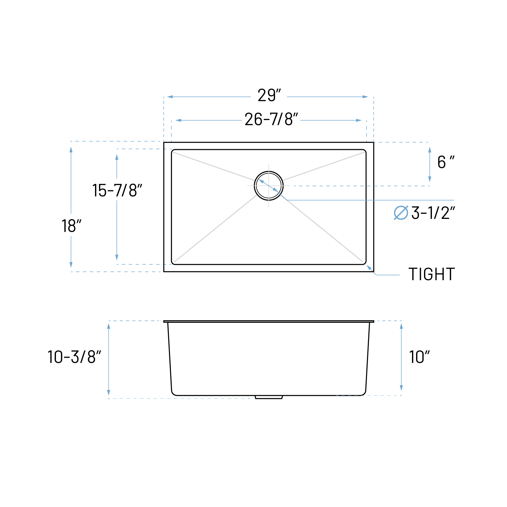 29" Undermount Stainless Steel Deep Single Bowl Kitchen Sink, KH-2918-10-S-R15 - Image 6