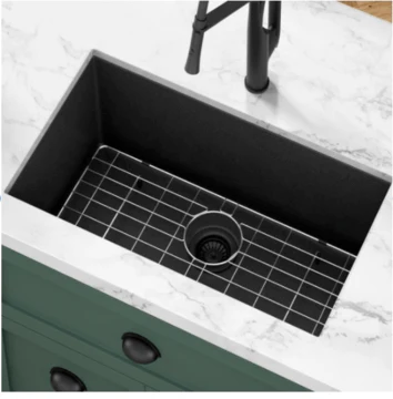 30" Undermount Gunmetal Black Stainless Steel Single Bowl Kitchen Sink, KH-3018-10-S-R15-GM - Image 5