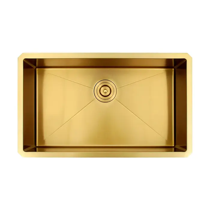 30" Gold Undermount Stainless Steel Single Bowl Kitchen Sink, KH-3018-9-S-R15-GL - Image 6