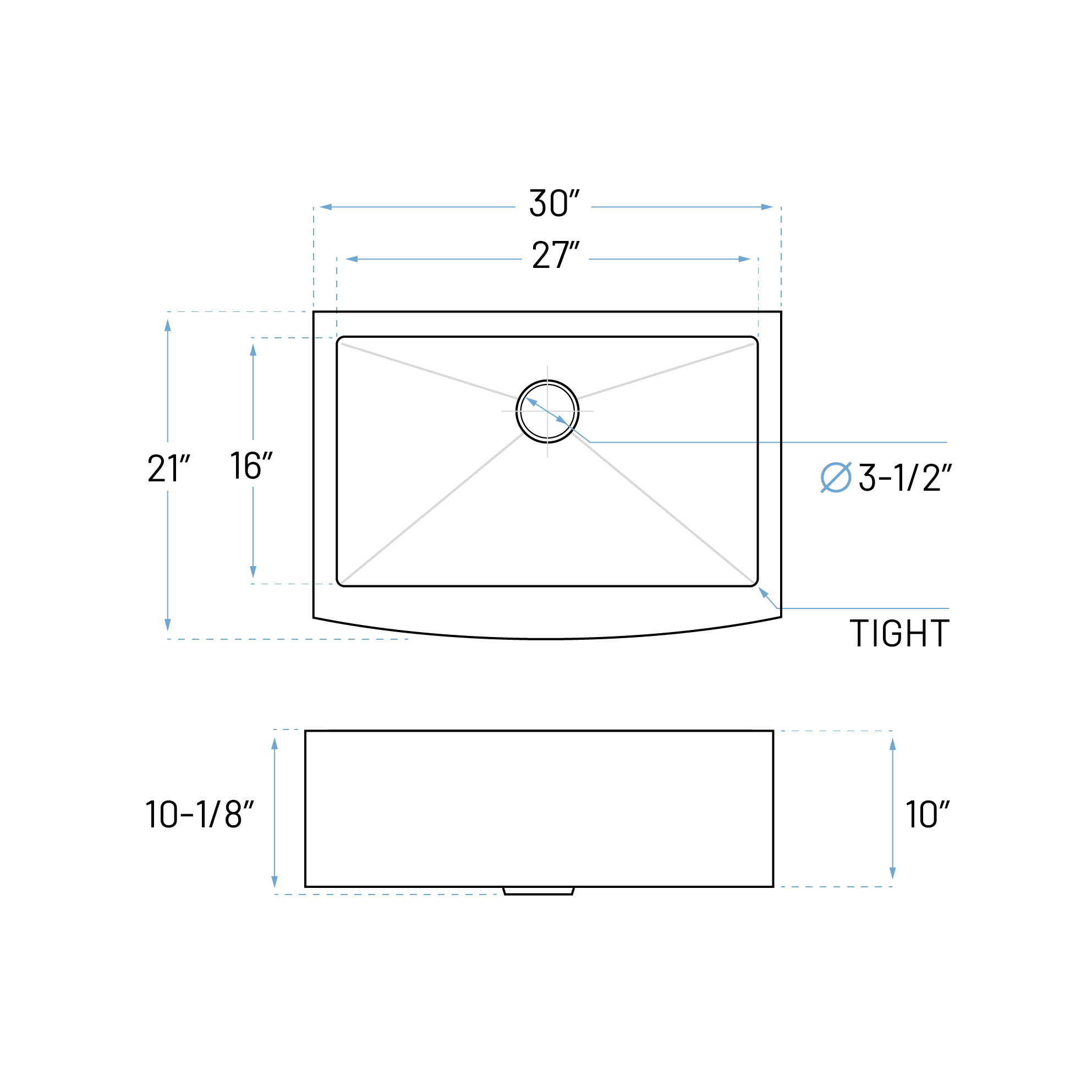 30" Tight Radius Farmhouse Apron Front Stainless Steel Single Bowl Kitchen Sink, KH-3021-10-S-R15-F - Image 5