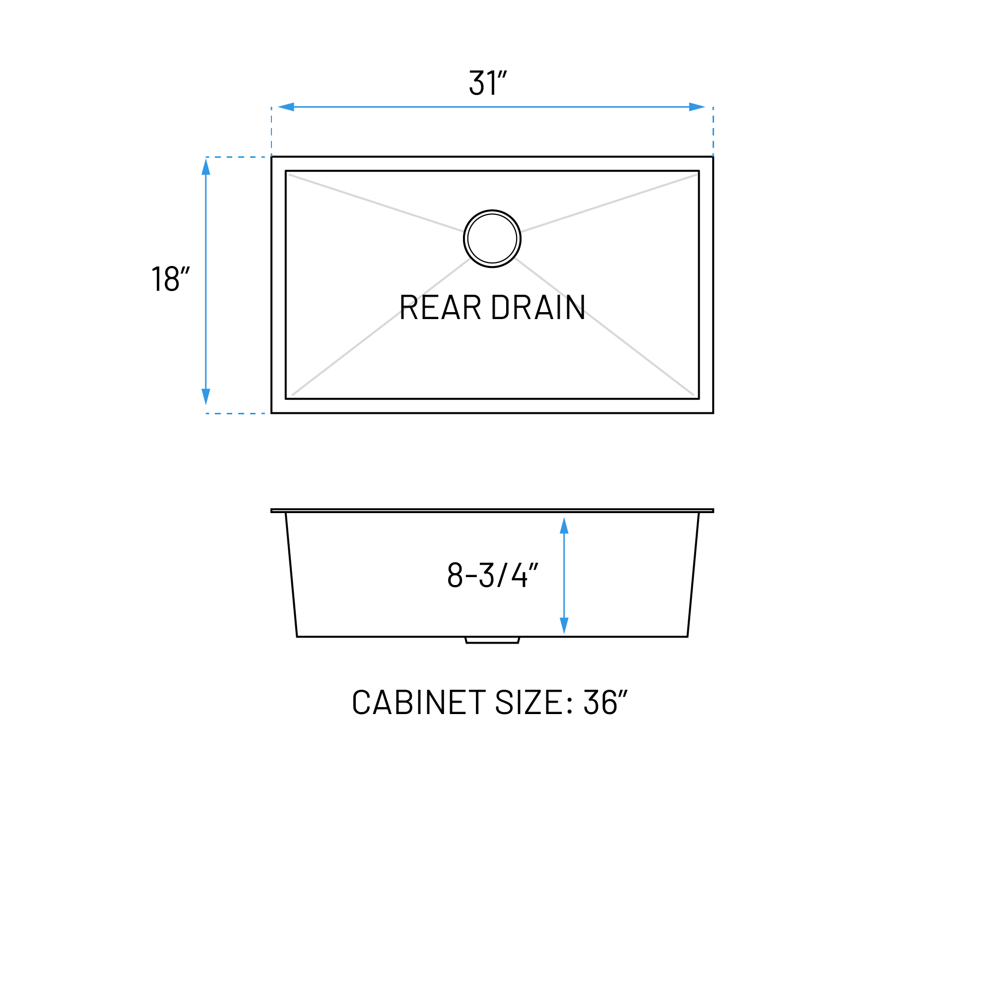 31" Large Zero Radius Undermount Stainless Steel Single Bowl Kitchen Sink, KH-3118-9-S-R0 - Image 2