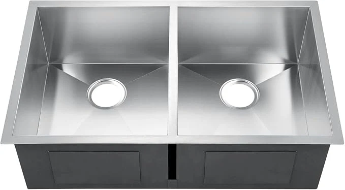32" Large Zero Radius Undermount Double Bowl Stainless Steel Kitchen Sink, KH-3218-9-D-R0 - Image 4