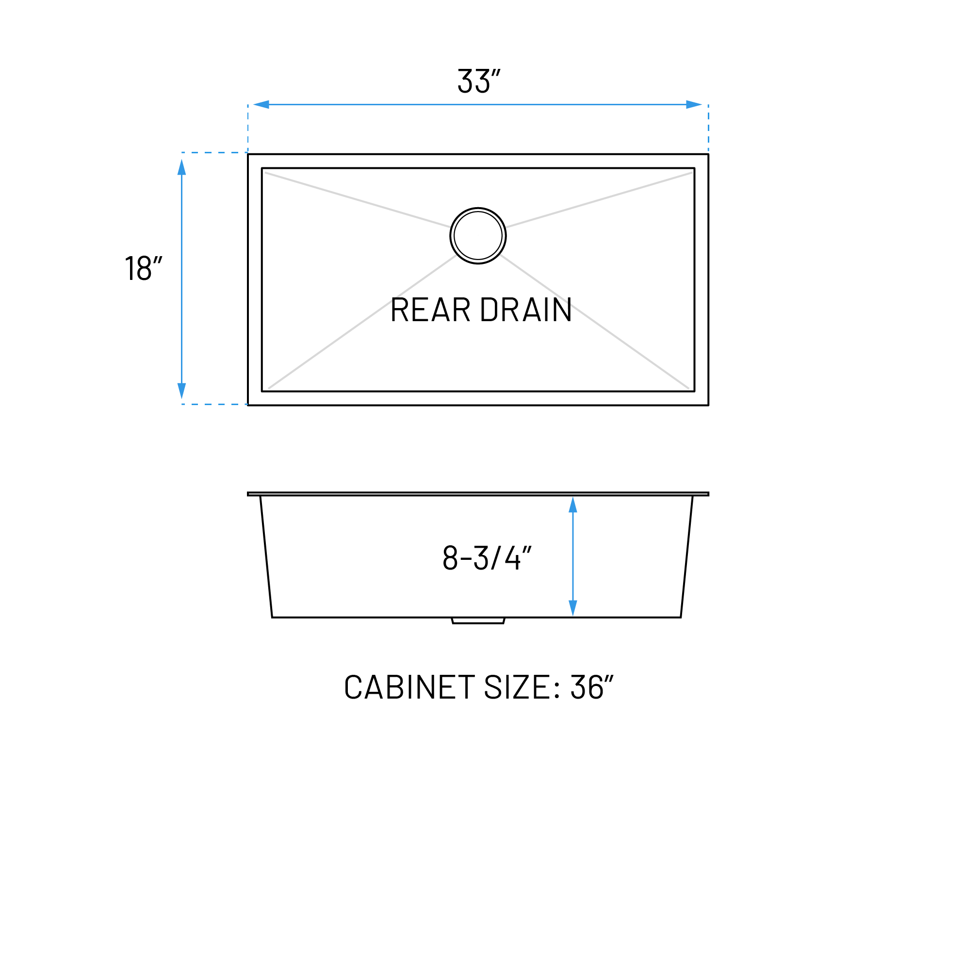 33" Extra-Large Zero Radius Undermount Stainless Steel Single Bowl Kitchen Sink, KH-3318-9-S-R0 - Image 2