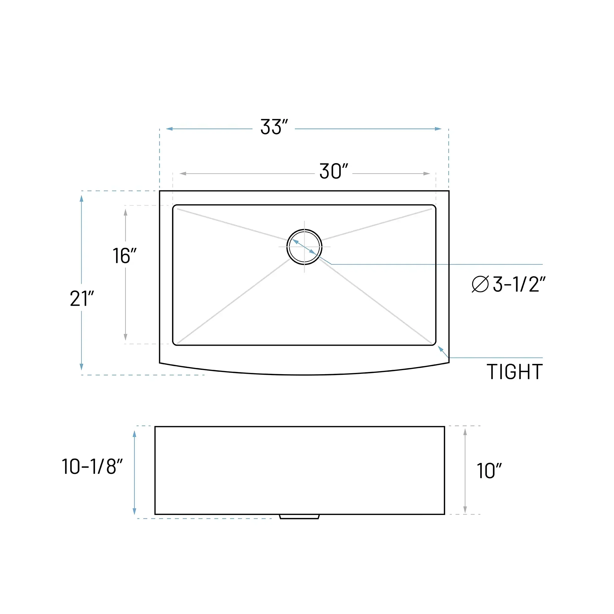 33" Tight Radius Farmhouse Apron Front Stainless Steel Single Bowl Kitchen Sink, KH-3321-10-S-R15-F - Image 5