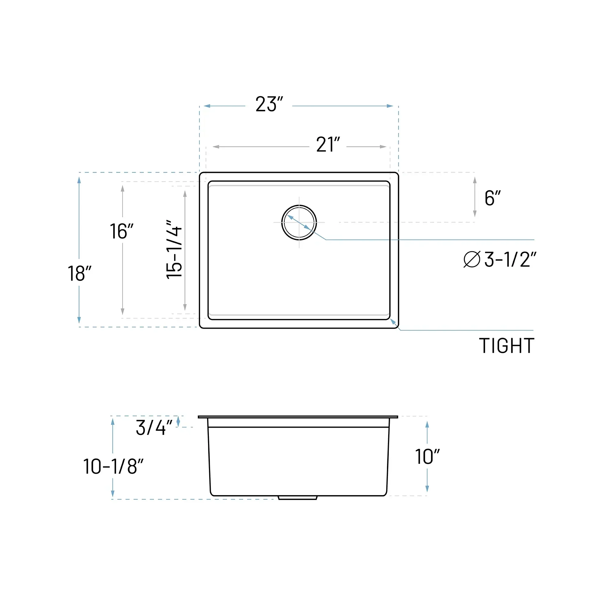 23" Compact Workstation Undermount Stainless Steel Kitchen Sink, KHWS-2318-10-S-R15 - Image 6