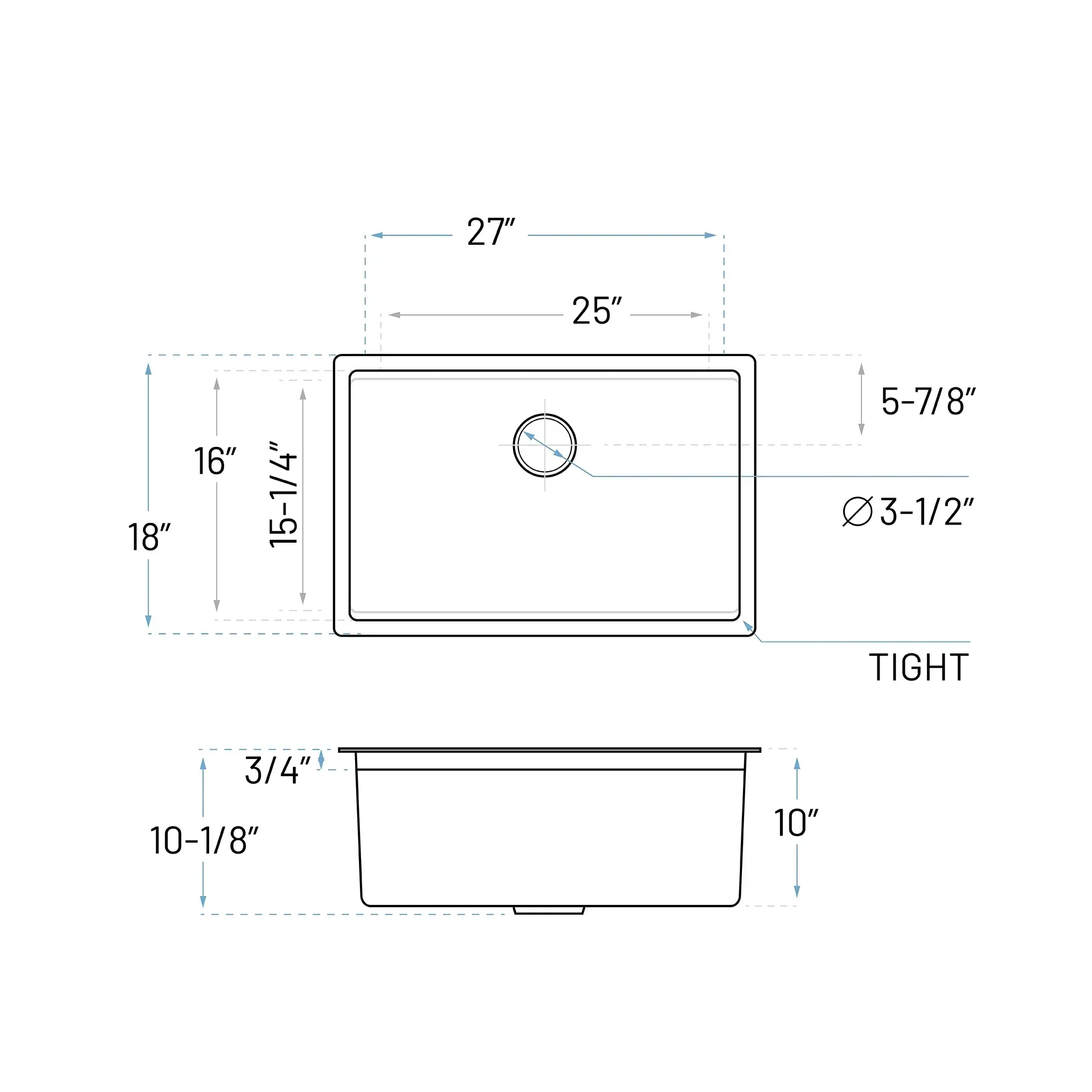 27" Workstation Undermount Stainless Steel Kitchen Sink with Accessories, KHWS-2718-10-S-R15 - Image 7