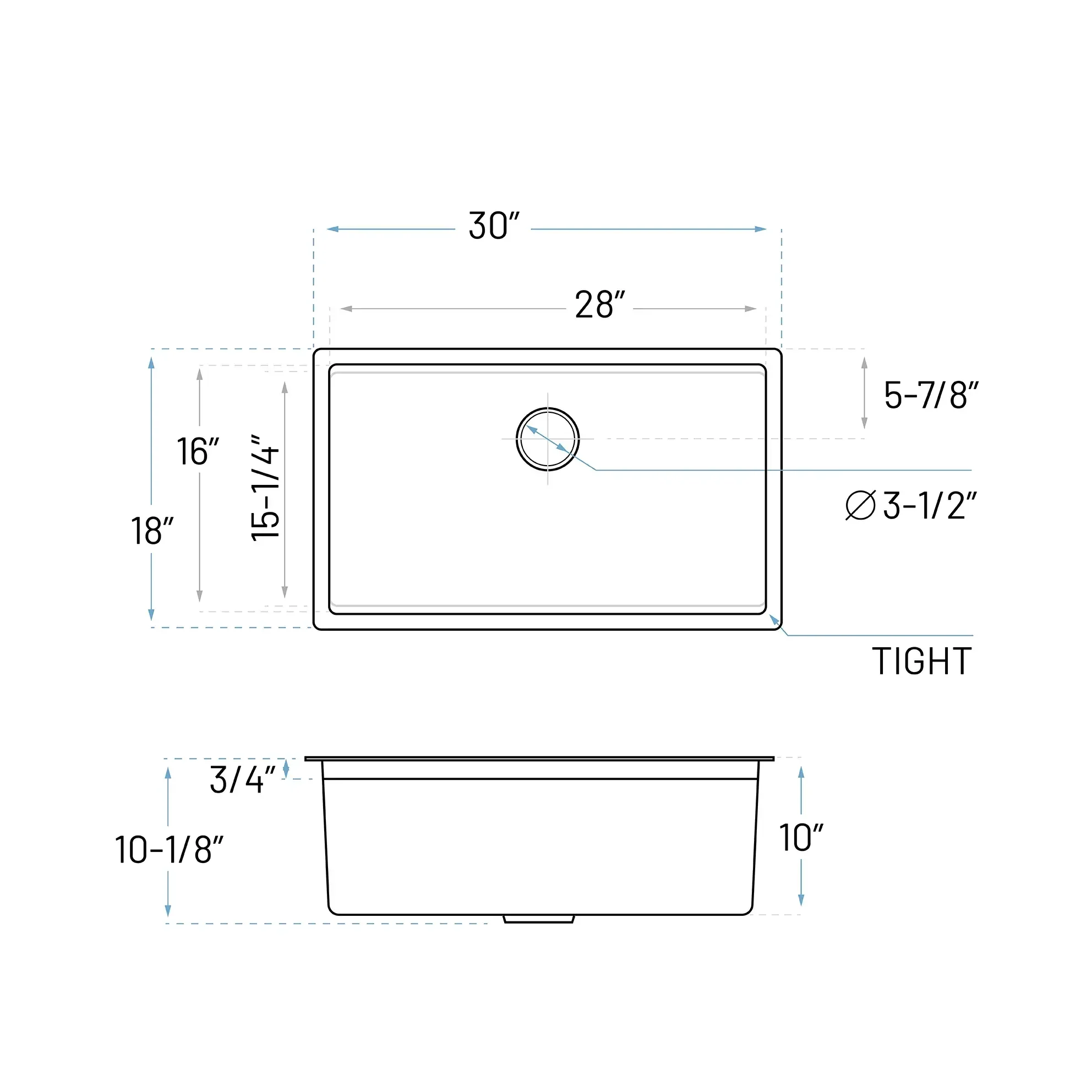 30" Large Workstation Undermount Stainless Steel Kitchen Sink, KHWS-3018-10-S-R15 - Image 6