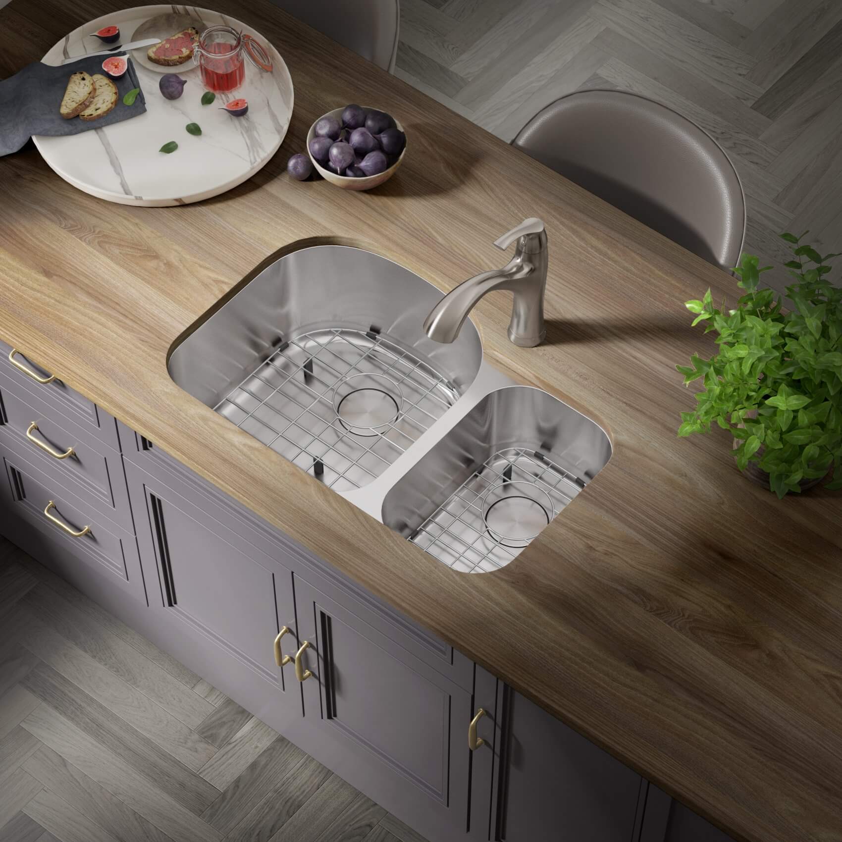 31" Undermount 70/30 Offset Double Bowl Stainless Steel Kitchen Sink, KSN-2131-9-D - Image 4