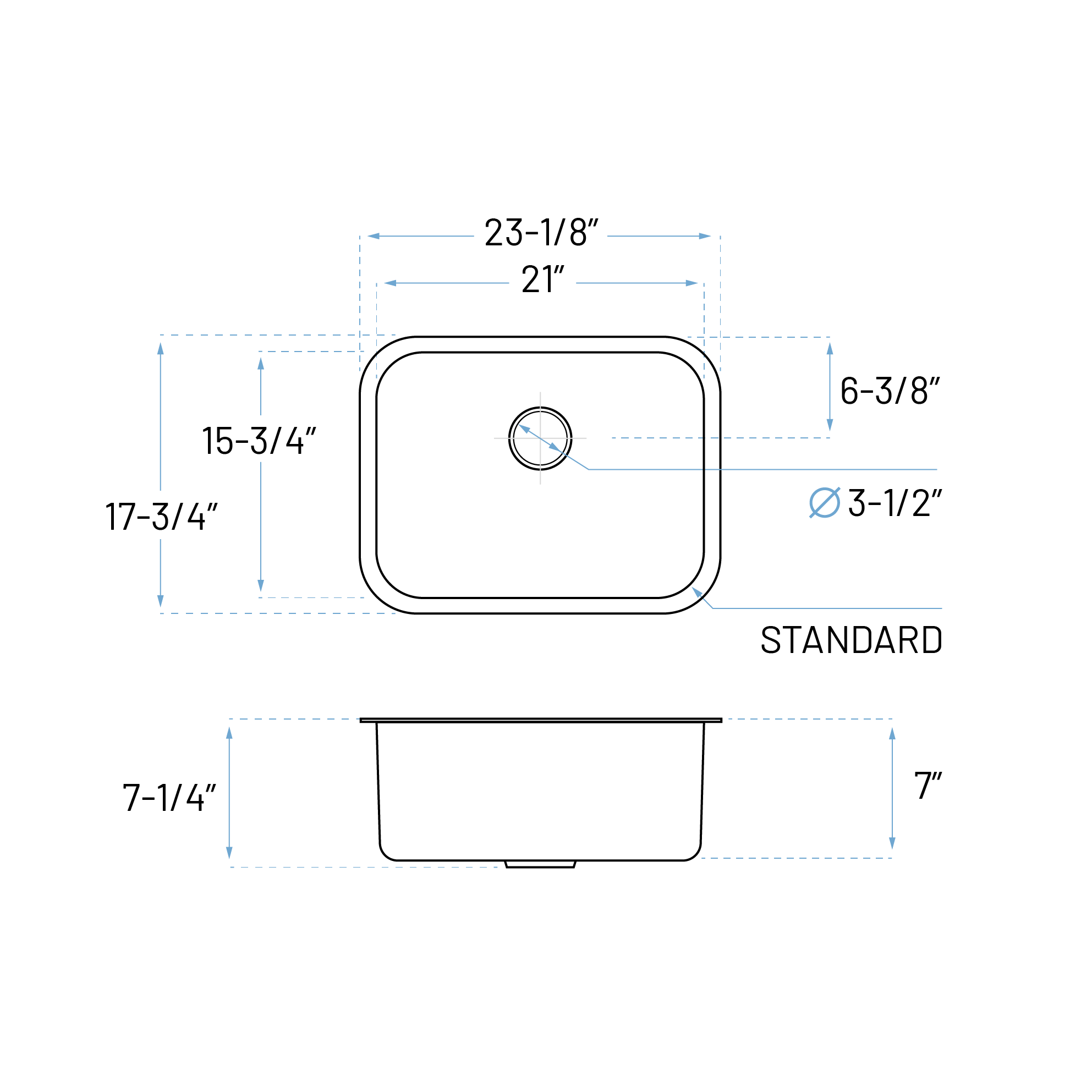 23" Undermount 7-inch Deep Stainless Steel Single Bowl Kitchen Sink, KSN-2318-7-S - Image 6