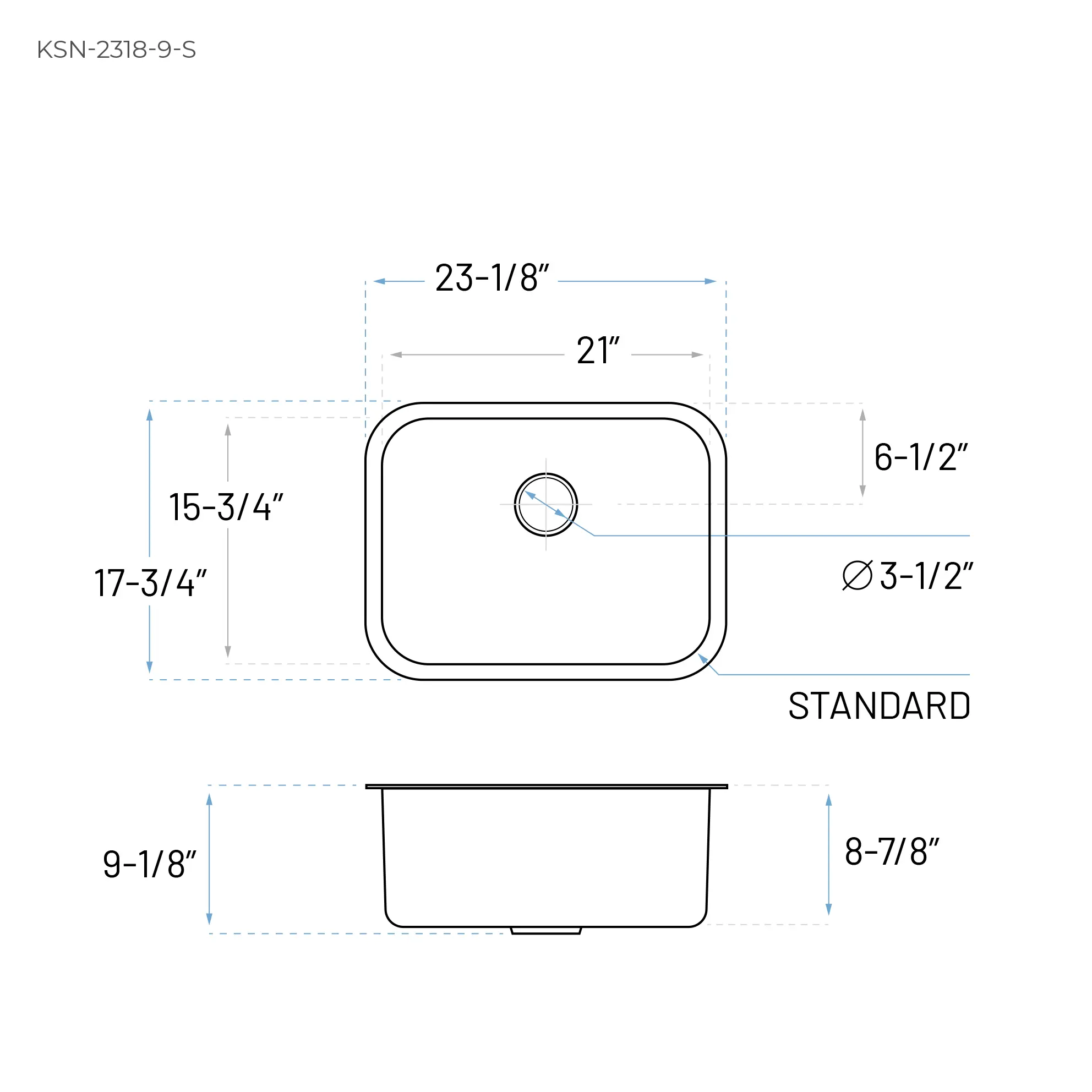 23" Undermount Stainless Steel Single Bowl Kitchen Sink, KSN-2318-9-S - Image 8