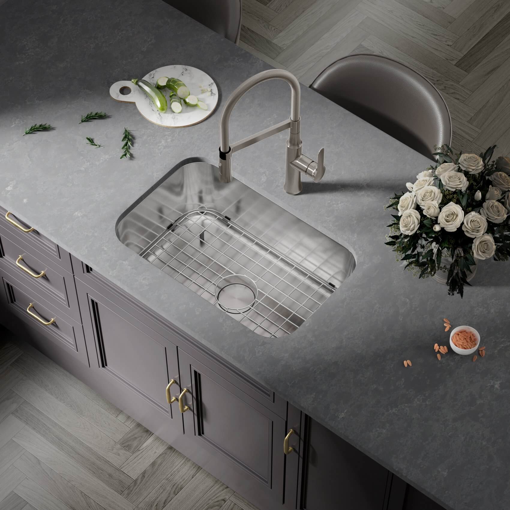 27" Undermount Stainless Steel Single Bowl Kitchen Sink, KSN-2718-9-S - Image 6
