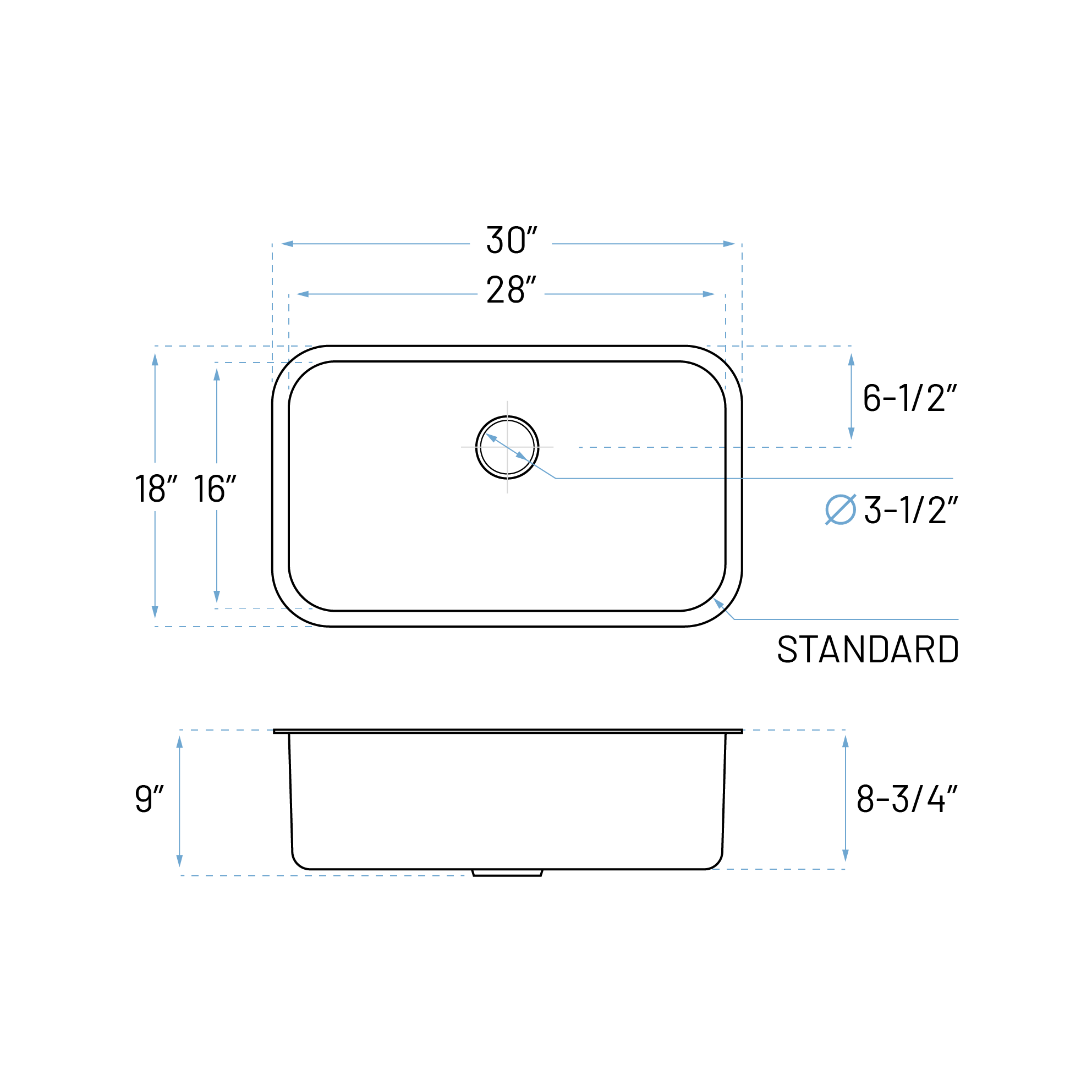 30" Undermount Stainless Steel Single Bowl Kitchen Sink, KSN-3018-9-S - Image 7