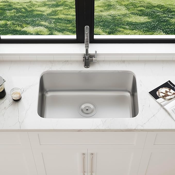 31" Large Undermount Stainless Steel Single Bowl Kitchen Sink, KSN-3118-9-S - Image 3
