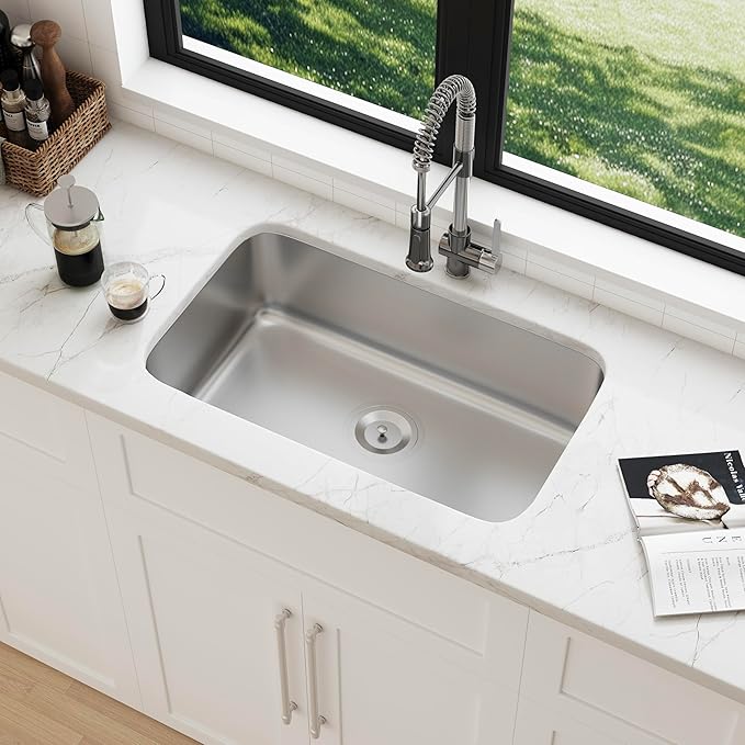 31" Large Undermount Stainless Steel Single Bowl Kitchen Sink, KSN-3118-9-S - Image 4