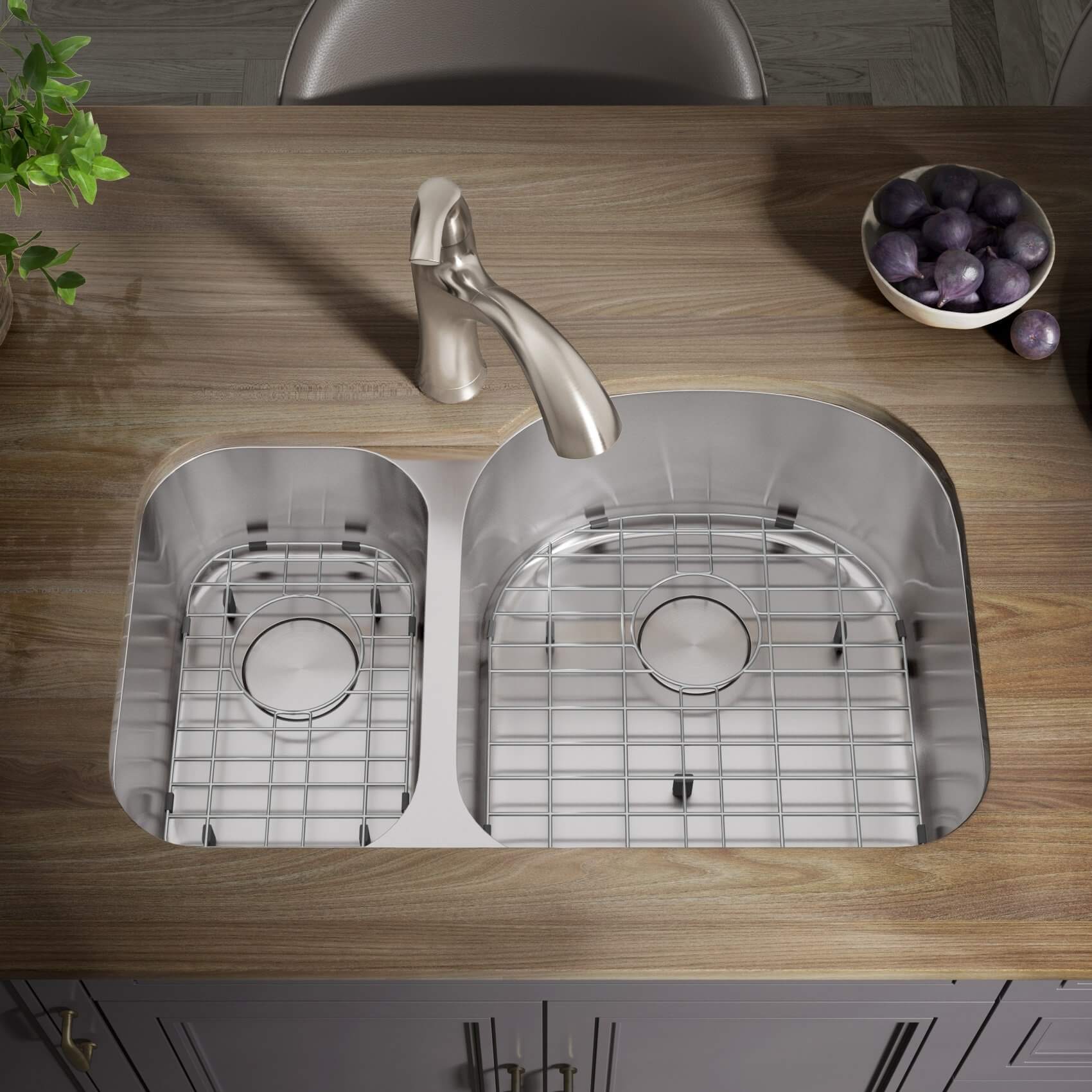 31" Undermount 30/70 Offset Double Bowl Stainless Steel Kitchen Sink, KSN-3121R-9-D - Image 4
