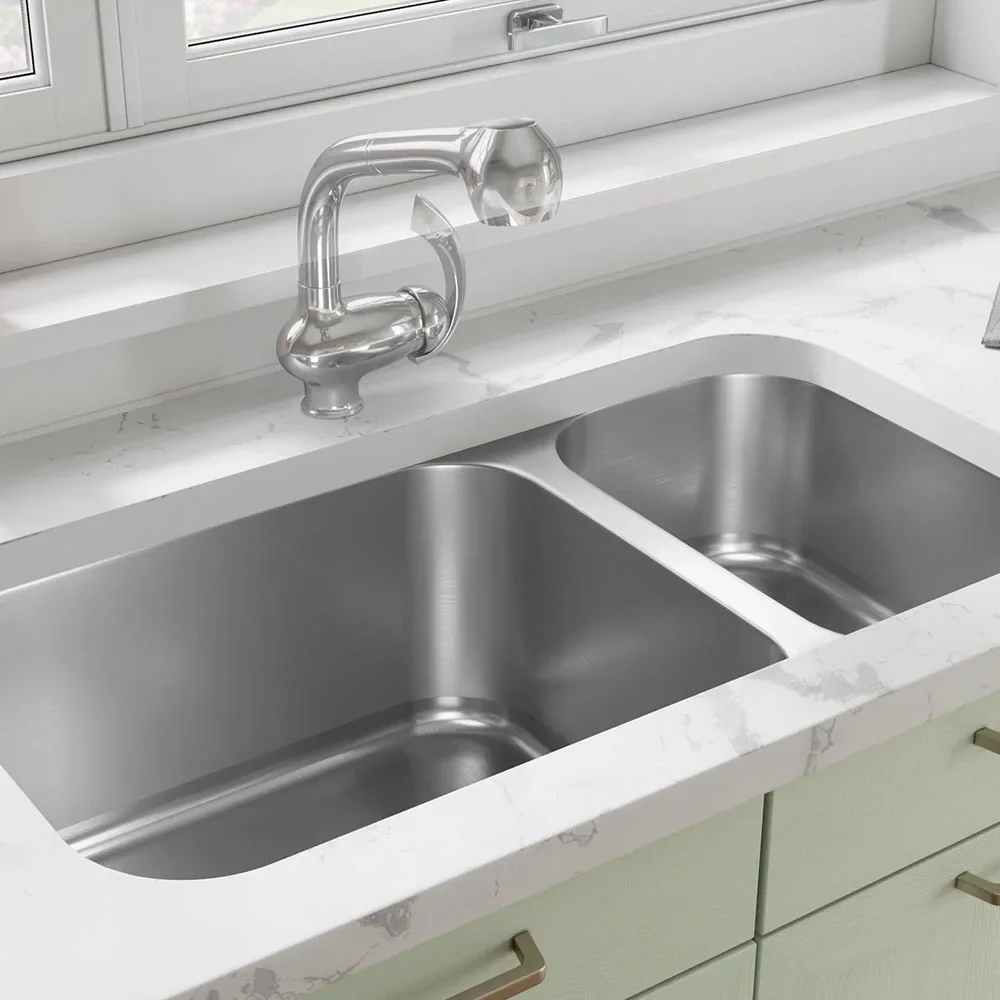 32" Undermount Reversible 80/20 Double Bowl Stainless Steel Kitchen Sink, KSN-3218-D - Image 4