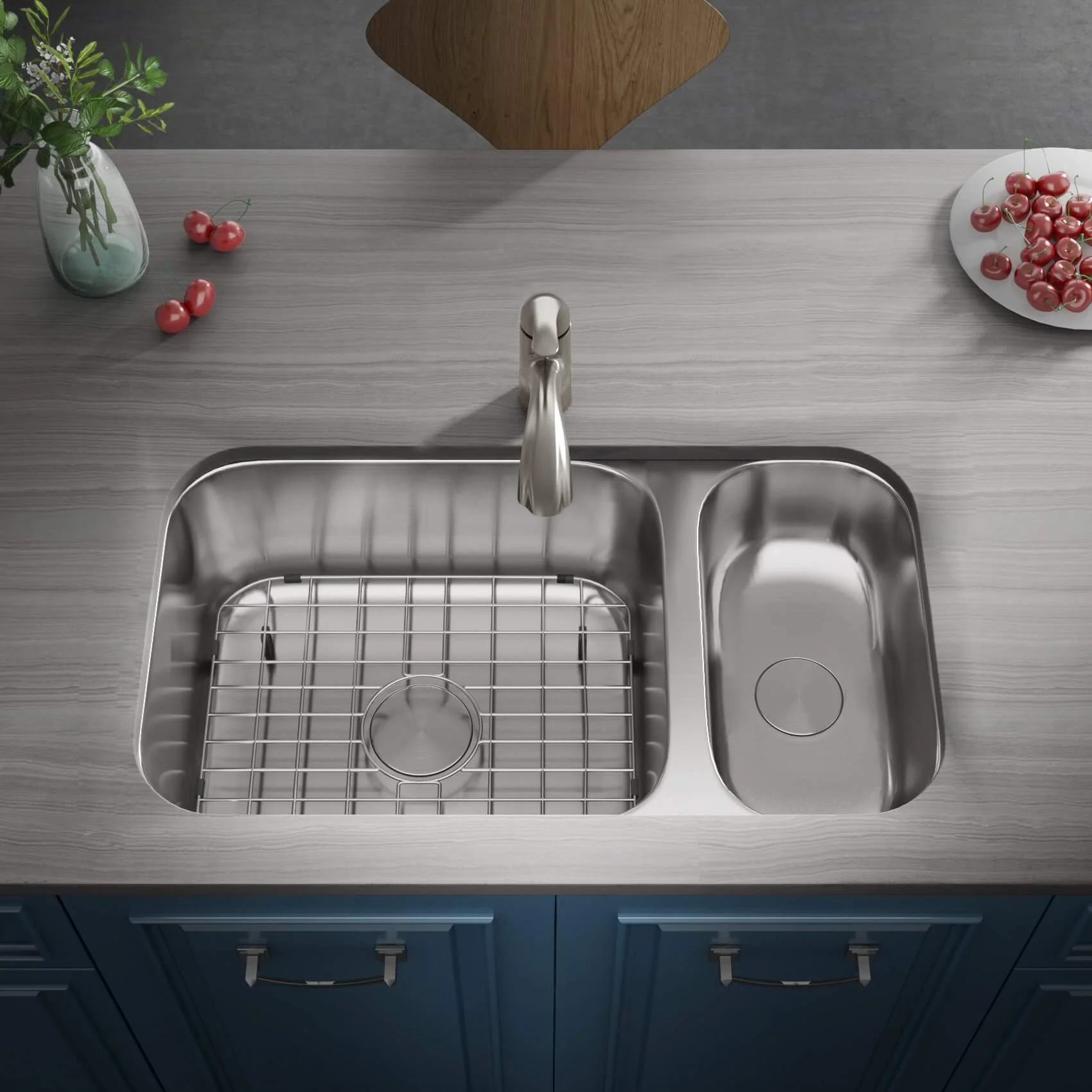 32" Undermount Reversible 80/20 Double Bowl Stainless Steel Kitchen Sink, KSN-3218-D - Image 8