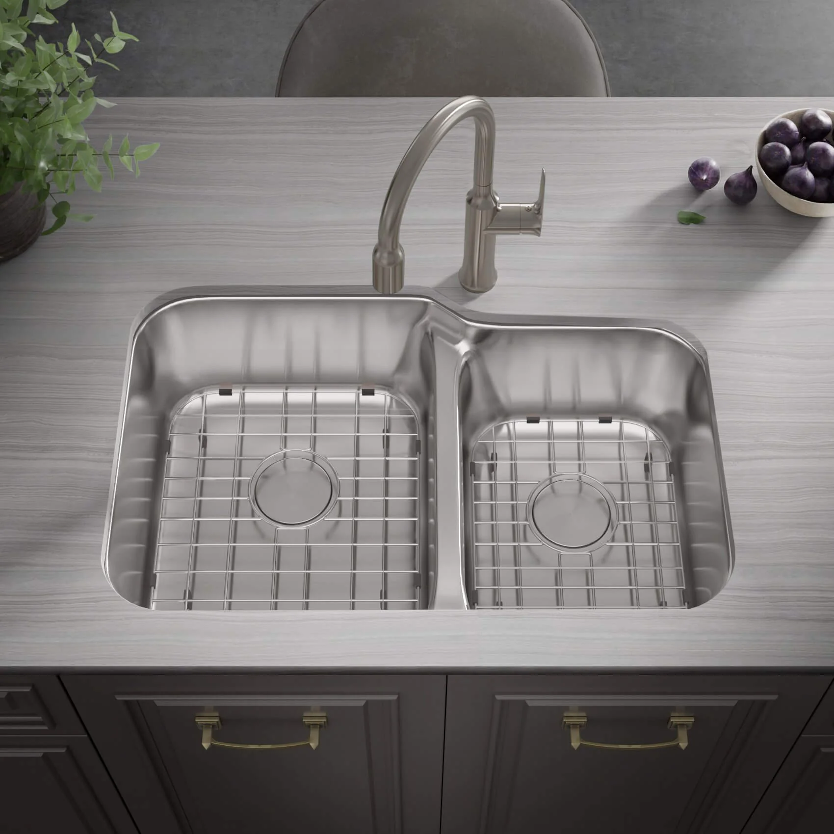 32" Low Divide Offset Undermount Stainless Steel Double Bowl Kitchen Sink, LD-3221 - Image 4