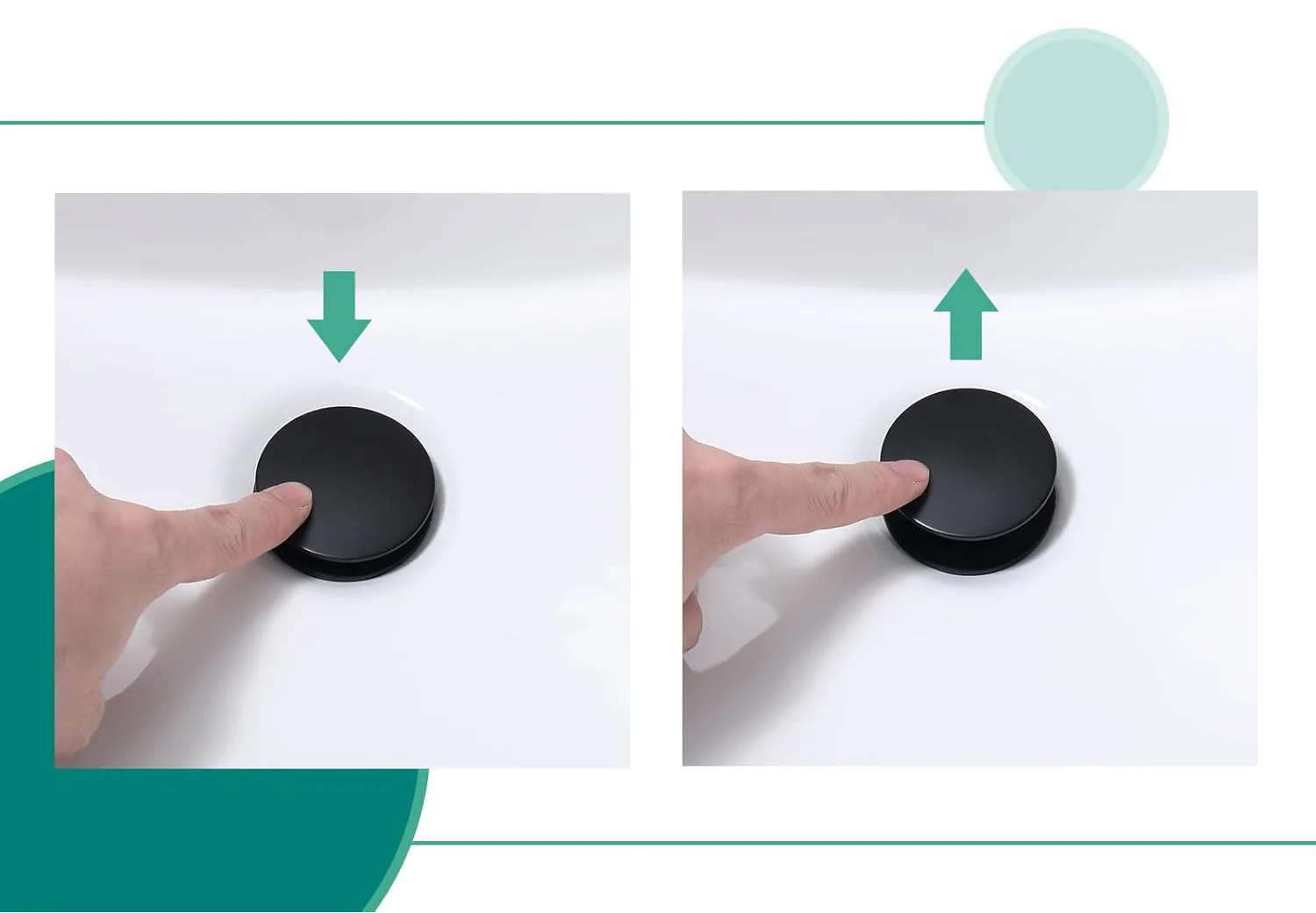 Push and Seal Pop-up Drain Stopper Matte Black, AL5-01-BL - Image 3