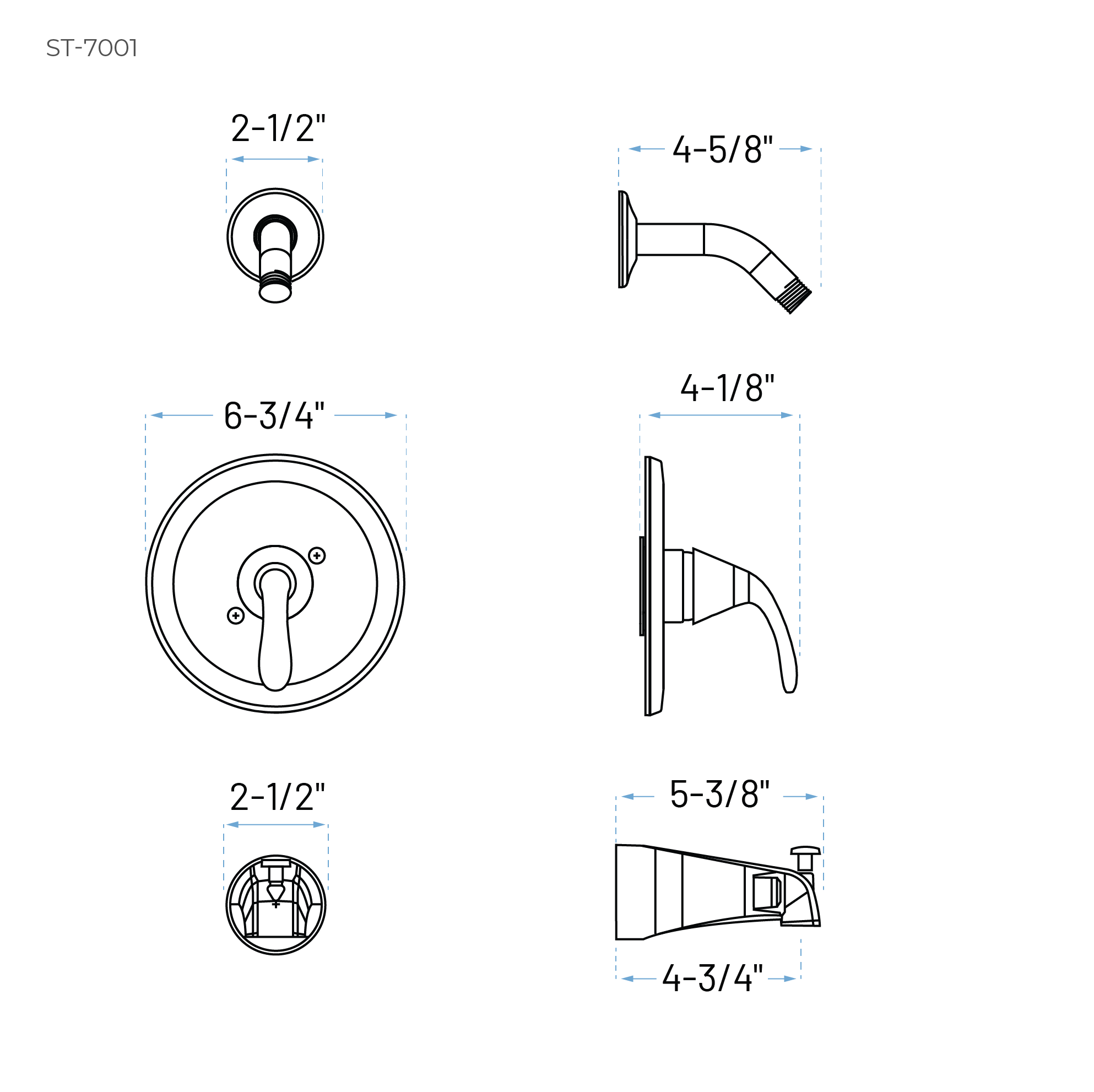 Velora Matte Black Single Handle Tub and Shower Faucet Trim Kit with Shower Head, ST-7001-SH-BL - Image 2