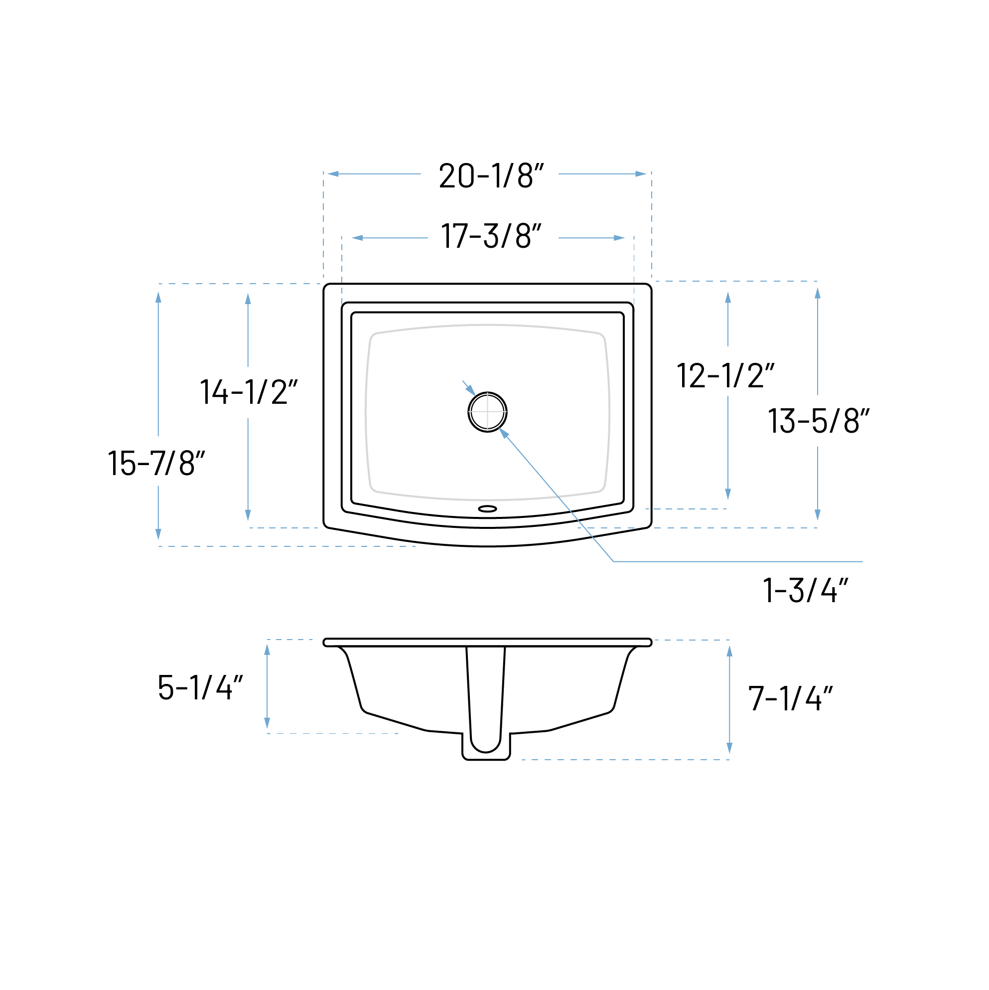 20-1/8" Rectangular Curved Front Porcelain Undermount Bathroom Sink in White, VCS-1218-A-R - Image 2