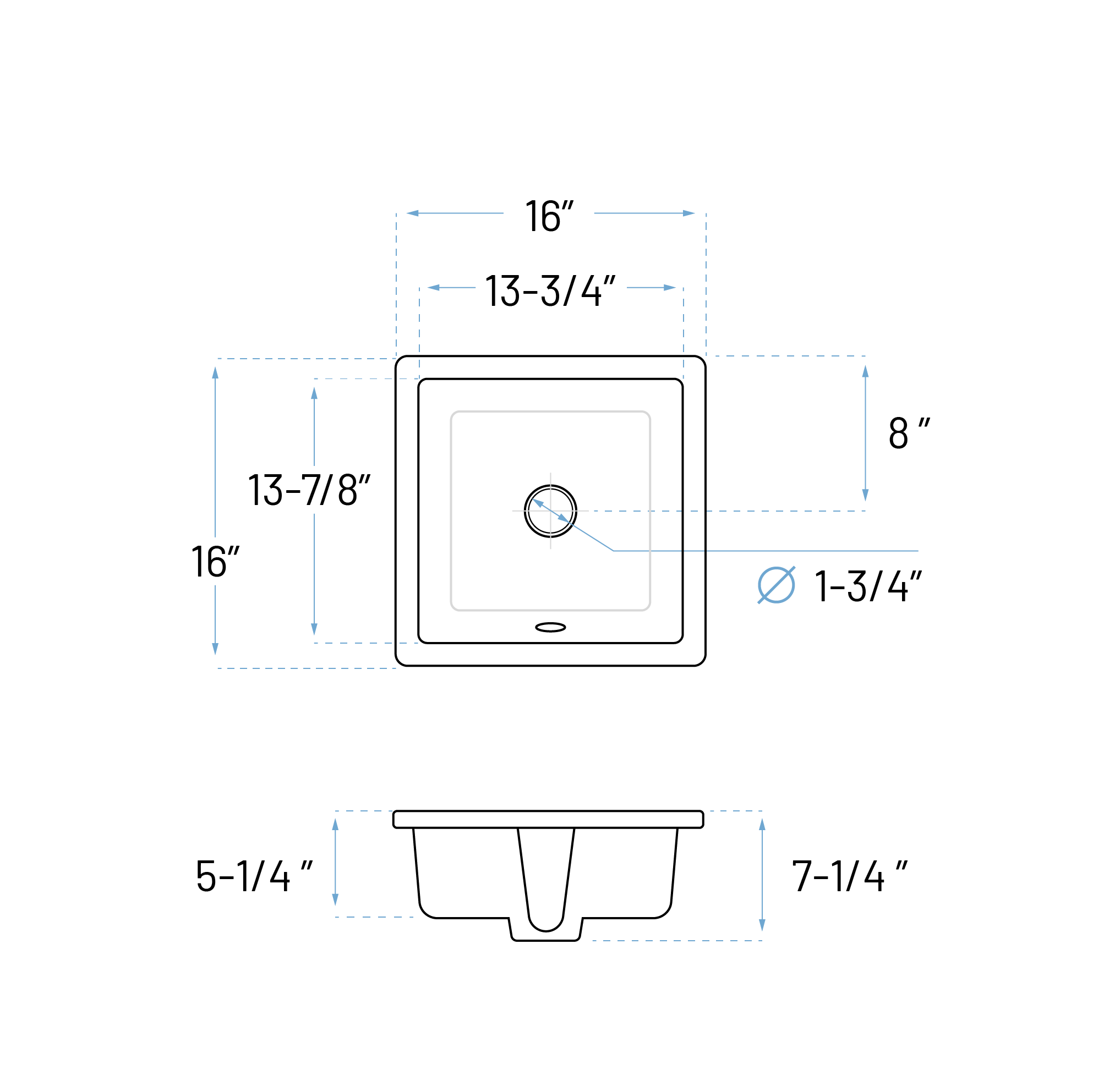 16 x 16" Square Porcelain Undermount Bathroom Sink with Overflow Drain in White, VCS-1414-R - Image 2